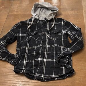 Northwest Black and Gray Plaid Shirt with Hood